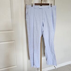 Alan Flusser Pants Mens 38 Seersucker Blue Stripe Flat Front Cotton‎ Stretch
